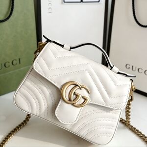 <AUTHENTIC>Gucci GG Marmont Mini Top Handle Bag in White